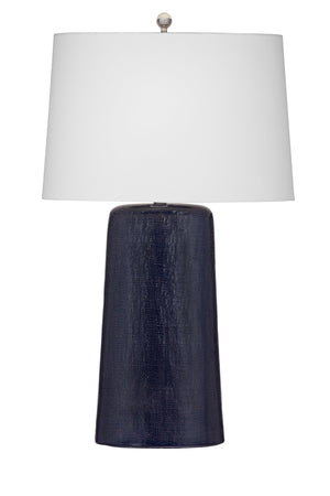 Basset Mirror Lancaster Table Lamp - Exquisite Ceramic Design With Textured Navy Finish & White Oval Shade Elegance Blue Ceramic,Hard Back Linen Shade L4514t