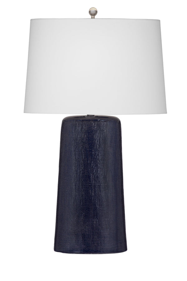 Basset Mirror Lancaster Table Lamp - Exquisite Ceramic Design With Textured Navy Finish & White Oval Shade Elegance Blue Ceramic,Hard Back Linen Shade L4514t