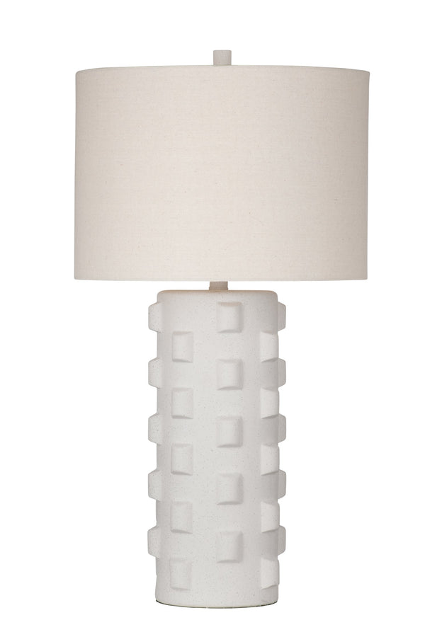 Basset Mirror Mellette Table Lamp - Elegant Ceramic Design With Matte White Finish & White Drum Shade For Home Decor White Ceramic,Hard Back Linen Shade L4515t