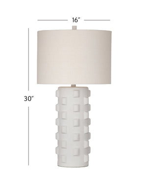 Basset Mirror Mellette Table Lamp - Elegant Ceramic Design With Matte White Finish & White Drum Shade For Home Decor White Ceramic,Hard Back Linen Shade L4515t