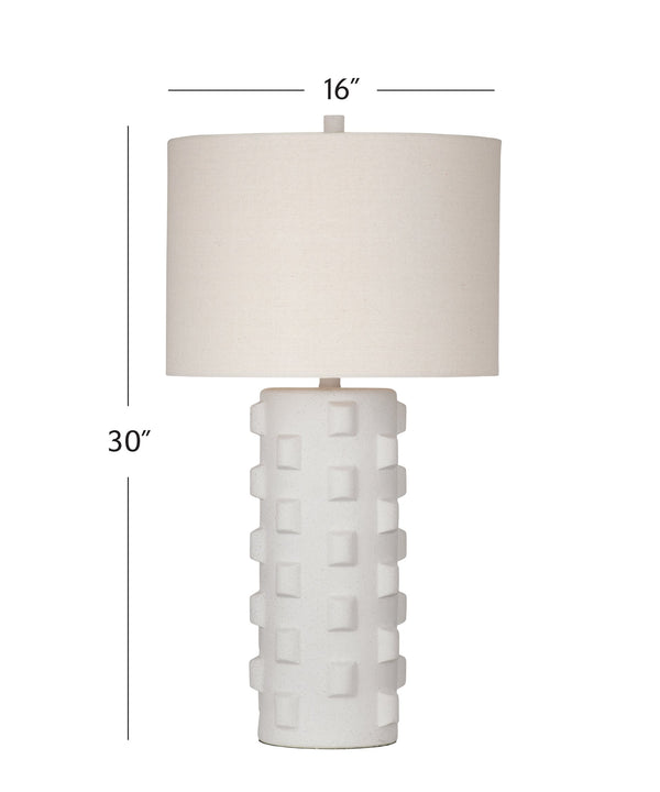Basset Mirror Mellette Table Lamp - Elegant Ceramic Design With Matte White Finish & White Drum Shade For Home Decor White Ceramic,Hard Back Linen Shade L4515t