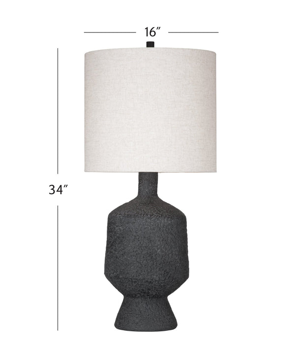 Basset Mirror Hartley Table Lamp – Chic Matte Black Design With Drum Shade For Elegant Ambiance & Modern Style Black Resin,Hard Back Linen Shade L4517t