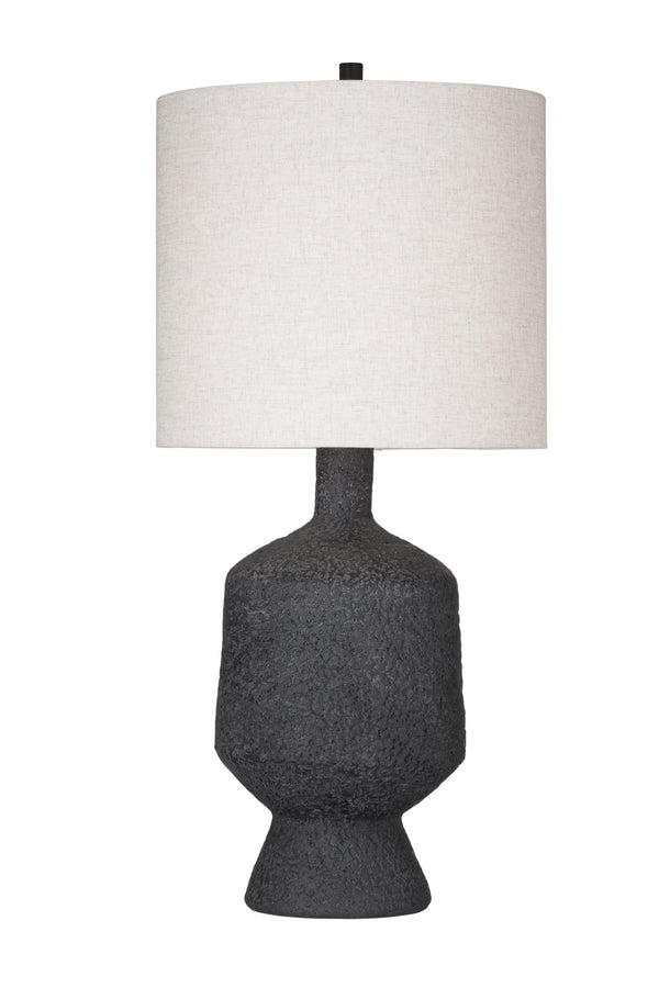 Basset Mirror Hartley Table Lamp – Chic Matte Black Design With Drum Shade For Elegant Ambiance & Modern Style Black Resin,Hard Back Linen Shade L4517t