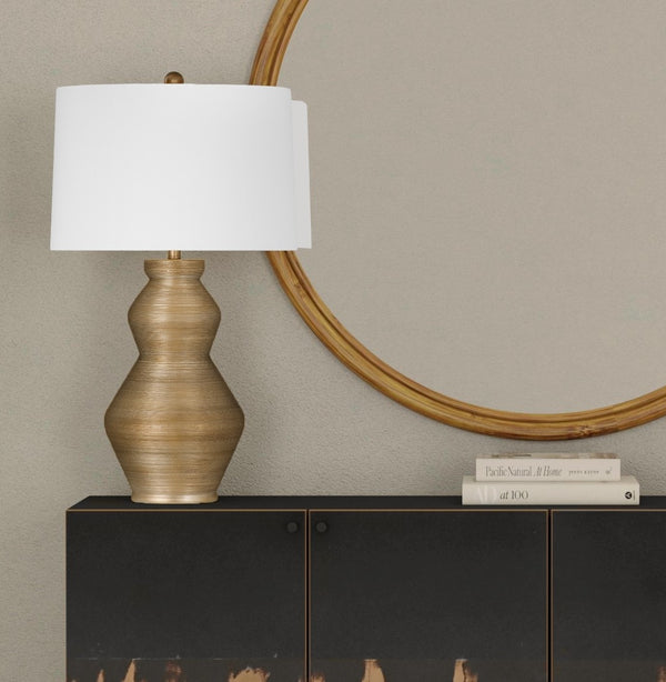 Basset Mirror Panola Table Lamp - Exquisite Antique Gold Finish With Classic White Tapered Shade For Timeless Elegance Gold Resin,Metal L4518t