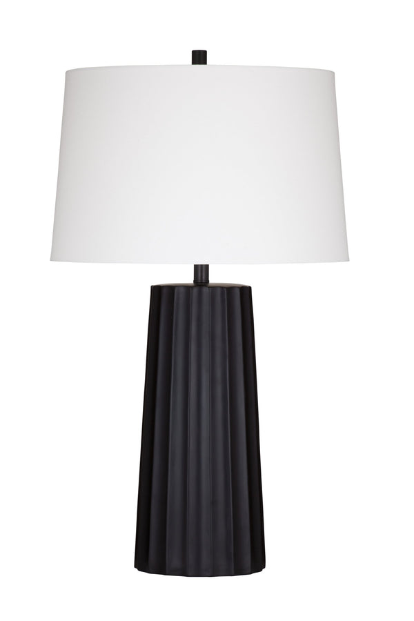 Basset Mirror Sabine Table Lamp - Contemporary Matte Black Design With Elegant White Shade For Modern Interiors Black Resin,Hard Back Linen Shade L4519t