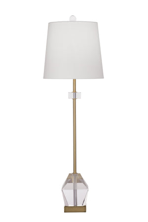 Basset Mirror Hampton Table Lamp: Elegant Crystal Base With Antique Gold Finish & Tapered White Shade For Luxury Glow Gold Crystal,Metal,Hard Back Linen Shade L4530t
