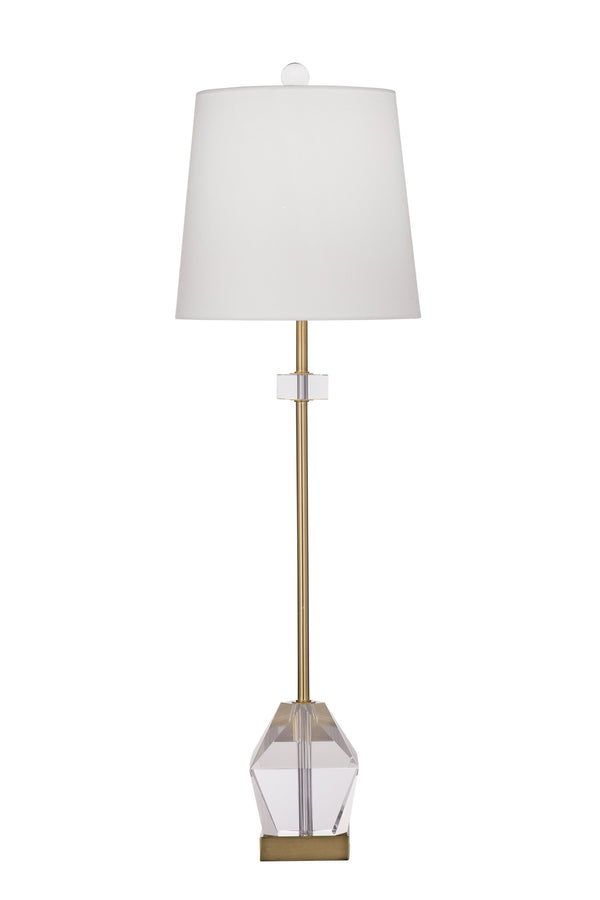 Basset Mirror Hampton Table Lamp: Elegant Crystal Base With Antique Gold Finish & Tapered White Shade For Luxury Glow Gold Crystal,Metal,Hard Back Linen Shade L4530t