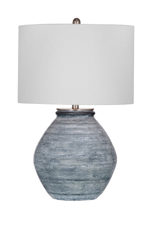 Basset Mirror Midlands Table Lamp - Industrial Chic Cement Craft With Matte Blue Finish & Soft White Shade Glow Blue Cement,Hard Back Linen Shade L4534t
