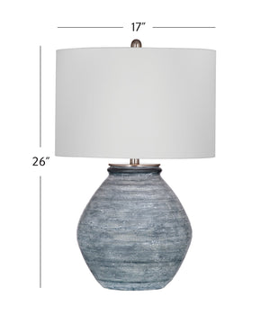 Basset Mirror Midlands Table Lamp - Industrial Chic Cement Craft With Matte Blue Finish & Soft White Shade Glow Blue Cement,Hard Back Linen Shade L4534t