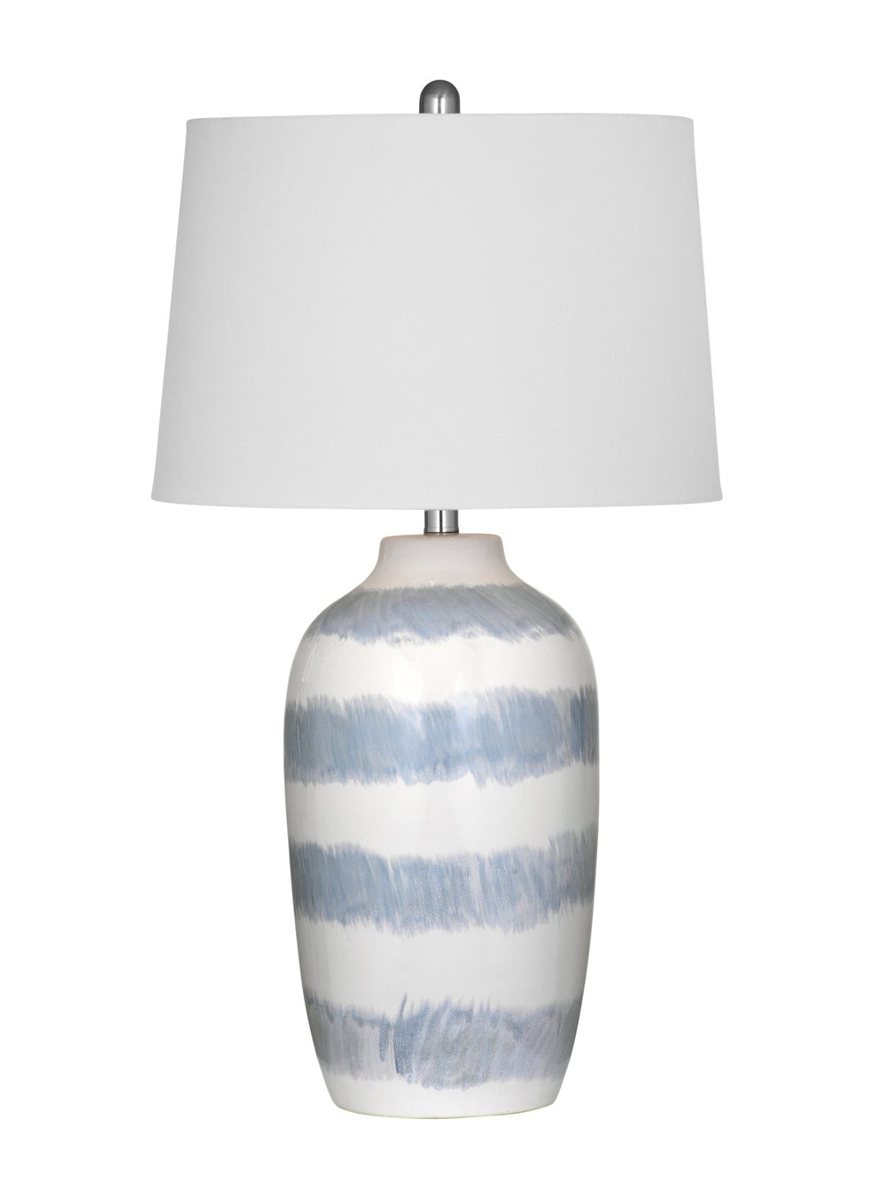 Basset Mirror Harper Table Lamp - Coastal-inspired Ceramic Design With Soothing Blue Stripes And White Shade Blue Ceramic,Hard Back Linen Shade L4546t