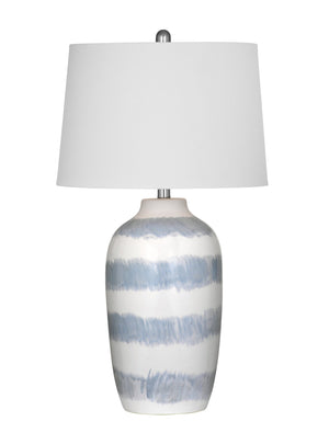 Basset Mirror Harper Table Lamp - Coastal-inspired Ceramic Design With Soothing Blue Stripes And White Shade Blue Ceramic,Hard Back Linen Shade L4546t