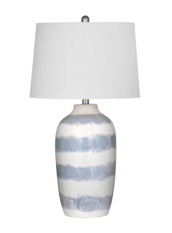 Basset Mirror Harper Table Lamp - Coastal-inspired Ceramic Design With Soothing Blue Stripes And White Shade Blue Ceramic,Hard Back Linen Shade L4546t