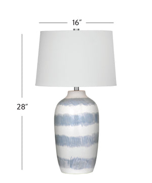 Basset Mirror Harper Table Lamp - Coastal-inspired Ceramic Design With Soothing Blue Stripes And White Shade Blue Ceramic,Hard Back Linen Shade L4546t
