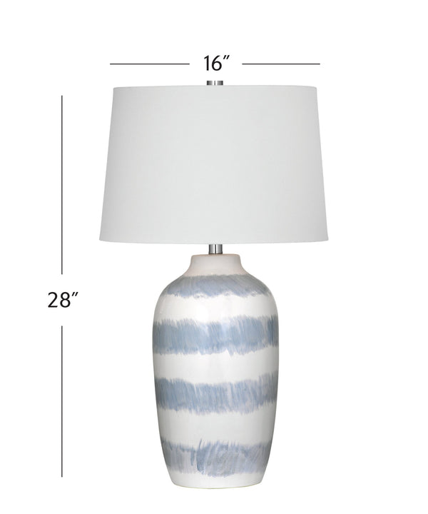 Basset Mirror Harper Table Lamp - Coastal-inspired Ceramic Design With Soothing Blue Stripes And White Shade Blue Ceramic,Hard Back Linen Shade L4546t