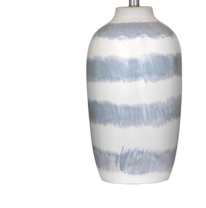 Basset Mirror Harper Table Lamp - Coastal-inspired Ceramic Design With Soothing Blue Stripes And White Shade Blue Ceramic,Hard Back Linen Shade L4546t