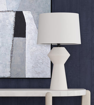 Basset Mirror Ella Modern Table Lamp - Contemporary Hourglass Design With Matte White Finish & Classic Shade White Polyresin L4549t