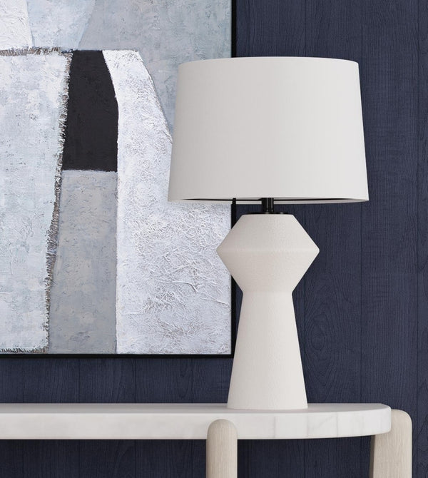 Basset Mirror Ella Modern Table Lamp - Contemporary Hourglass Design With Matte White Finish & Classic Shade White Polyresin L4549t