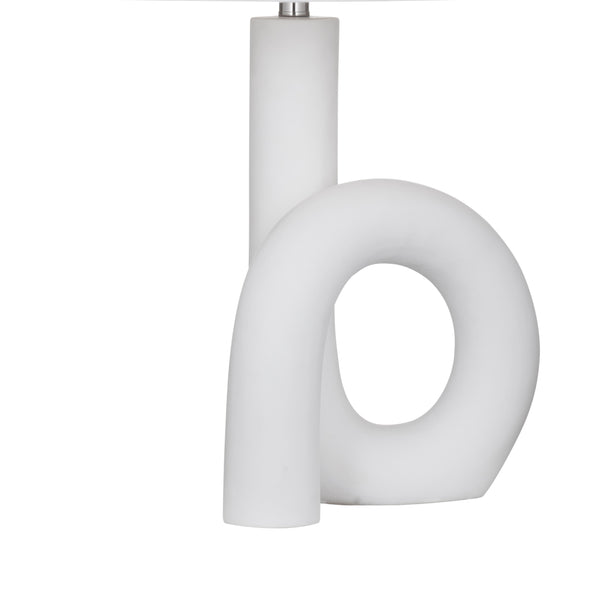 Basset Mirror Alexx Table Lamp - Modern Artistic Design With Abstract Loop In Matte White Resin & Drum Shade White Polyresin L4550t
