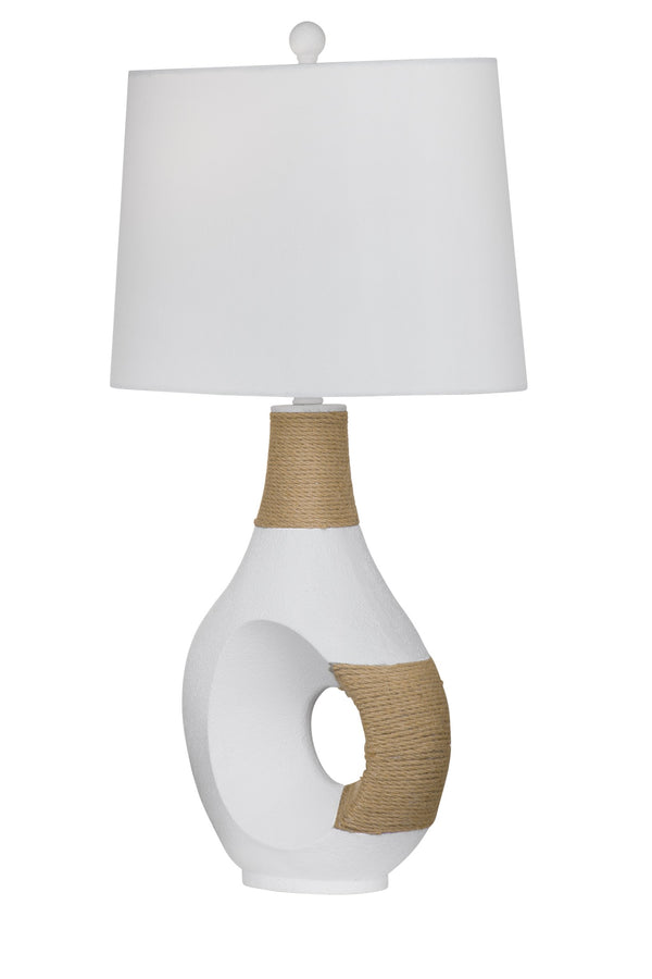 Basset Mirror Nigel Table Lamp - Modern Matte White Design With Rustic Rope Accent & Geometric Shade For Style White Resin,Rope L4559t