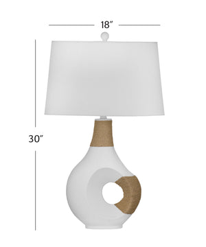 Basset Mirror Nigel Table Lamp - Modern Matte White Design With Rustic Rope Accent & Geometric Shade For Style White Resin,Rope L4559t
