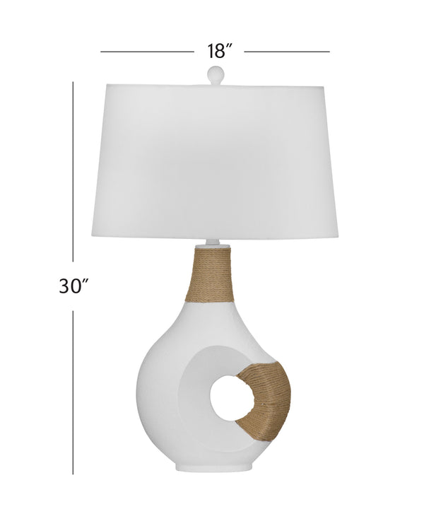 Basset Mirror Nigel Table Lamp - Modern Matte White Design With Rustic Rope Accent & Geometric Shade For Style White Resin,Rope L4559t