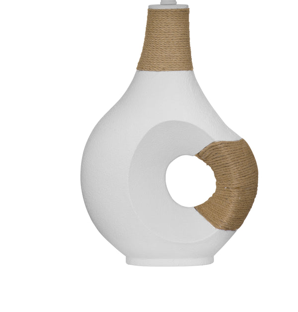 Basset Mirror Nigel Table Lamp - Modern Matte White Design With Rustic Rope Accent & Geometric Shade For Style White Resin,Rope L4559t