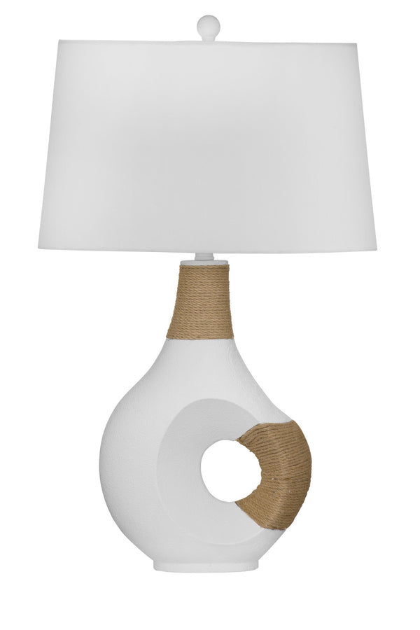 Basset Mirror Nigel Table Lamp - Modern Matte White Design With Rustic Rope Accent & Geometric Shade For Style White Resin,Rope L4559t