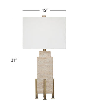 Basset Mirror Iris Table Lamp – Elegant Travertine Base With Metallic Accents & Classic White Shade For Any Decor Brown Concrete & Metal L4560t