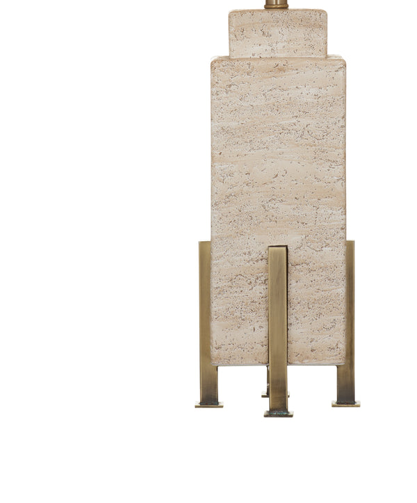 Basset Mirror Iris Table Lamp – Elegant Travertine Base With Metallic Accents & Classic White Shade For Any Decor Brown Concrete & Metal L4560t