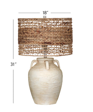 Basset Mirror Breeze Coastal Table Lamp - Handcrafted Ceramic Base With Raffia Shade For A Warm, Inviting Glow White Ceramic,Raffia L4561t