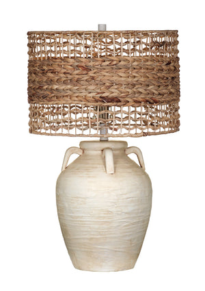 Basset Mirror Breeze Coastal Table Lamp - Handcrafted Ceramic Base With Raffia Shade For A Warm, Inviting Glow White Ceramic,Raffia L4561t