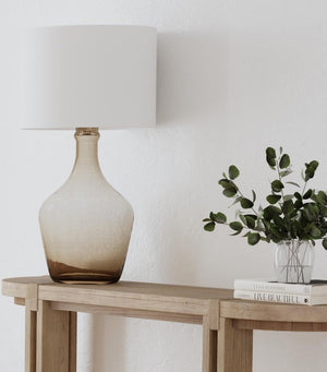 Basset Mirror Leeza Table Lamp - Modern Smoked Glass Base With Boho Charm, Elegant Drum Shade For Any Room Gray Art Glass L4565t