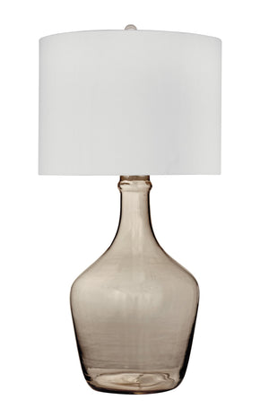 Basset Mirror Leeza Table Lamp - Modern Smoked Glass Base With Boho Charm, Elegant Drum Shade For Any Room Gray Art Glass L4565t