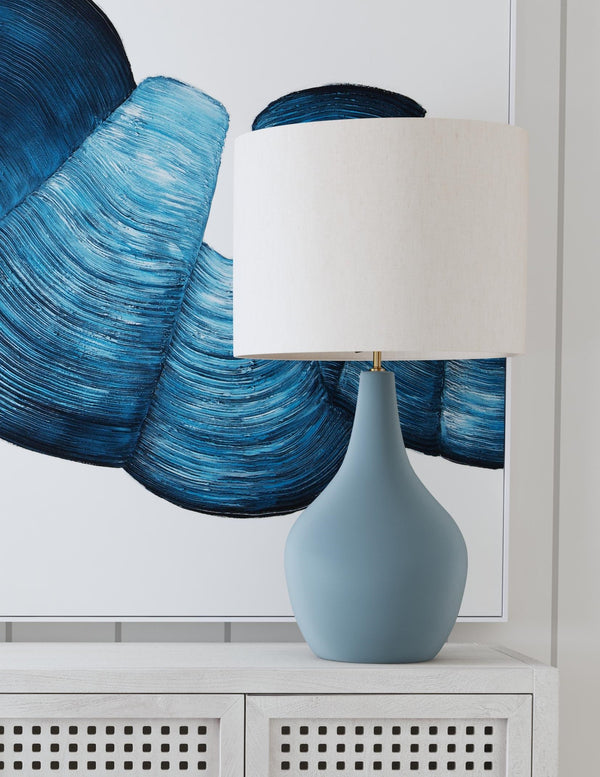 Basset Mirror Rawlins Table Lamp - Elegant Ceramic Design In Serene Blue With Soft Off-white Shade For Tranquil Ambiance Blue Ceramic L4571t