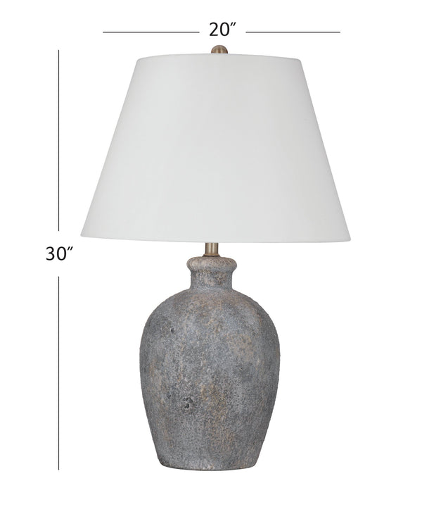 Basset Mirror Fremont Table Lamp - Rustic Gray Ceramic Urn Design With Textured Finish And Cozy White Shade Gray Ceramic L4577t
