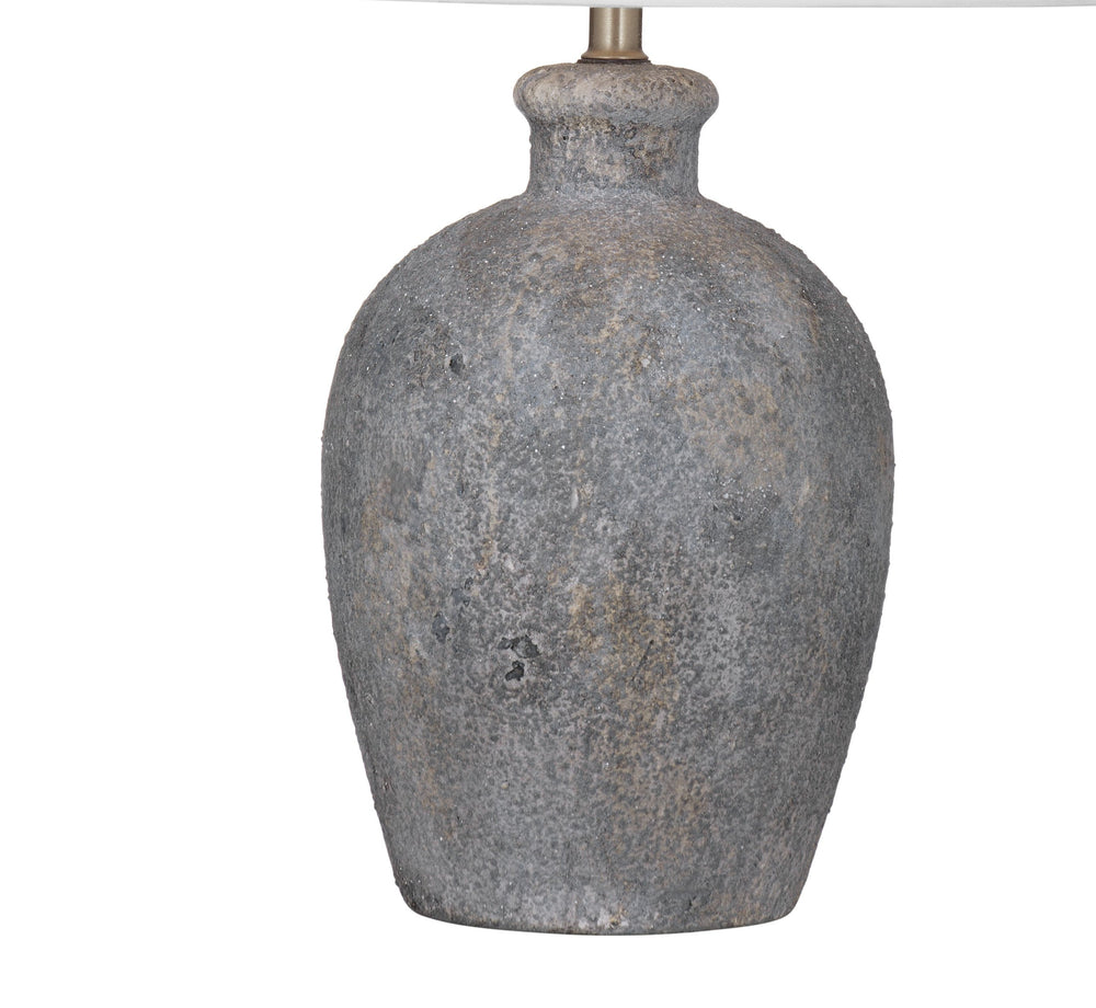 Basset Mirror Fremont Table Lamp - Rustic Gray Ceramic Urn Design With Textured Finish And Cozy White Shade Gray Ceramic L4577t