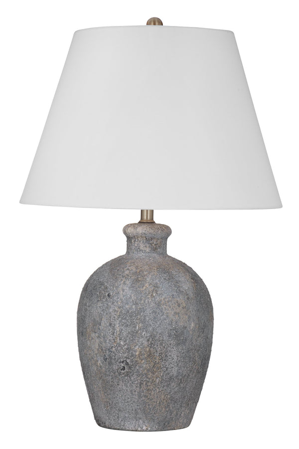 Basset Mirror Fremont Table Lamp - Rustic Gray Ceramic Urn Design With Textured Finish And Cozy White Shade Gray Ceramic L4577t
