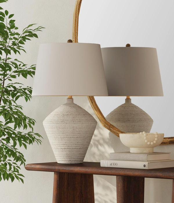 Basset Mirror Eclipse Table Lamp - Modern Concrete Design With Textured Finish & Warm Light For Cozy Spaces White Concrete L4588t