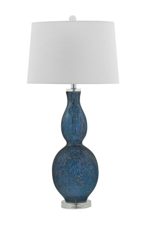 Basset Mirror Presley Table Lamp - Modern Art Glass Base With Tapered Drum Shade, Perfect For Coastal Decor Blue Art Glass L4589t