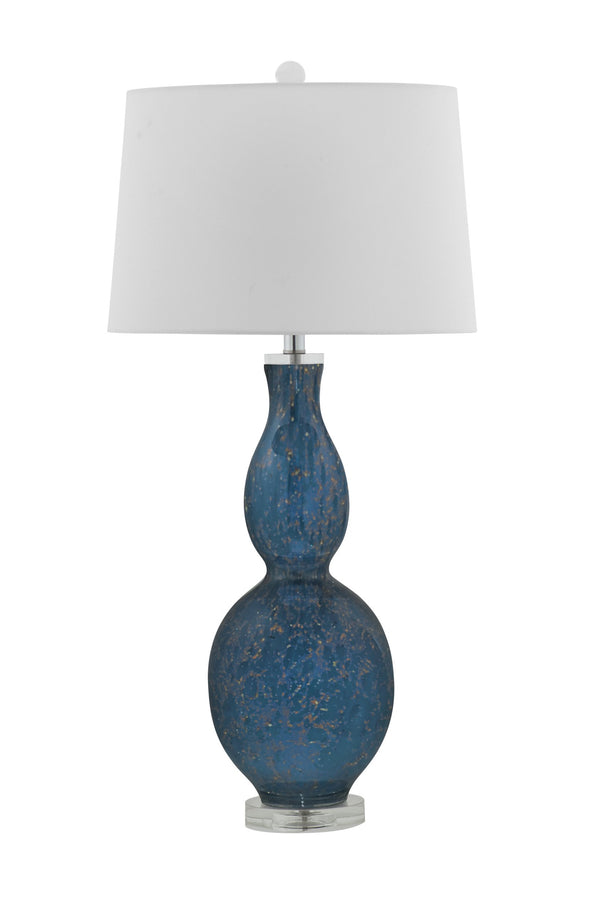 Basset Mirror Presley Table Lamp - Modern Art Glass Base With Tapered Drum Shade, Perfect For Coastal Decor Blue Art Glass L4589t