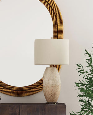 Basset Mirror Dauphin Table Lamp - Modern Boho Design With Concrete Speckle Finish & Linen Shade For Cozy Ambiance White Concrete,Crystal L4595t