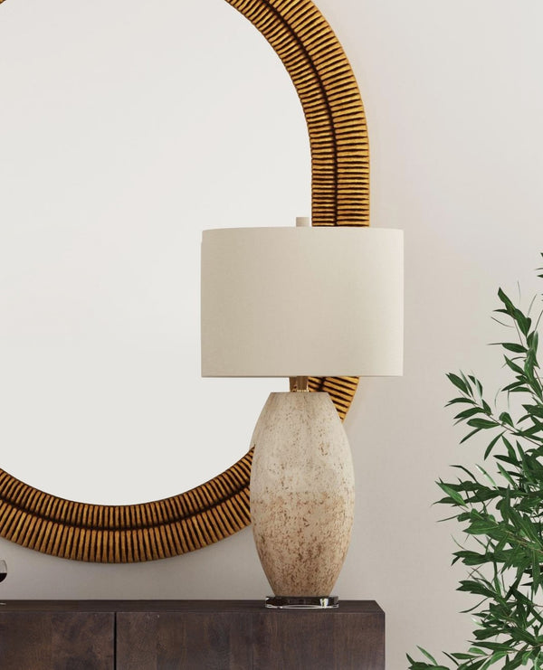 Basset Mirror Dauphin Table Lamp - Modern Boho Design With Concrete Speckle Finish & Linen Shade For Cozy Ambiance White Concrete,Crystal L4595t