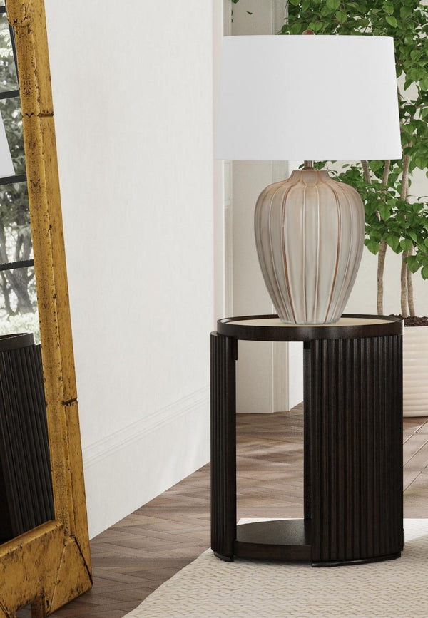 Basset Mirror Camilo Table Lamp - Beige Ceramic Base With White Drum Shade For Timeless Style & Warm Glow Beige Ceramic L4598t