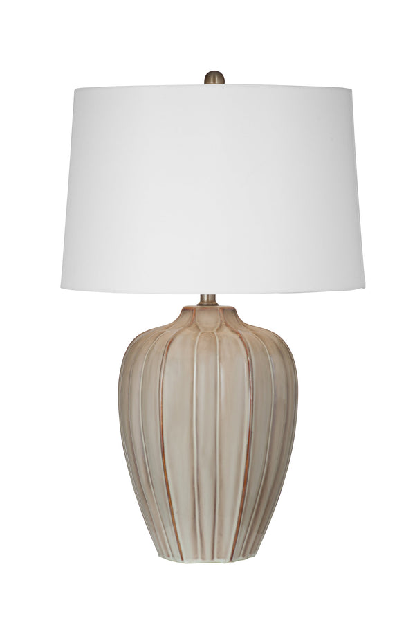 Basset Mirror Camilo Table Lamp - Beige Ceramic Base With White Drum Shade For Timeless Style & Warm Glow Beige Ceramic L4598t