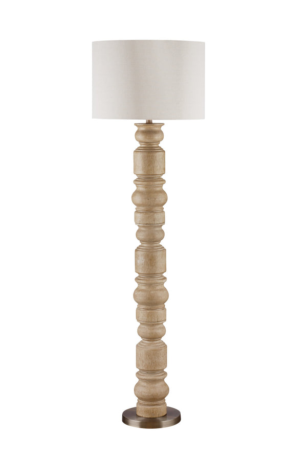 Basset Mirror Helford Floor Lamp: Elegant Carved Wood Base, Modern Drum Shade For Stylish Home Lighting Solutions Brown Polyresin L4630f