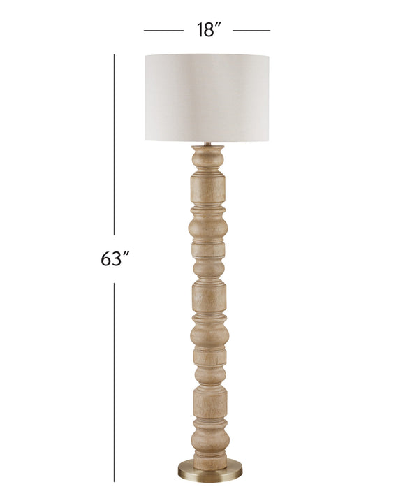 Basset Mirror Helford Floor Lamp: Elegant Carved Wood Base, Modern Drum Shade For Stylish Home Lighting Solutions Brown Polyresin L4630f