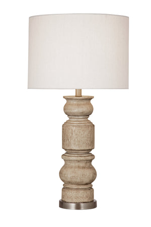 Basset Mirror Helford Table Lamp - Elegant Carved Wood Base With Modern Design And Warm Drum Shade For Any Room Brown Resin L4631t