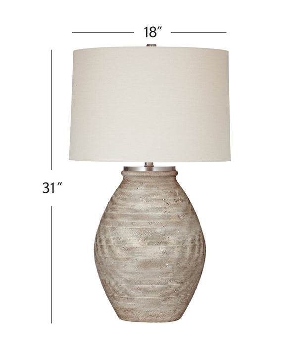 Basset Mirror Fraser Table Lamp – Modern Boho Design With Textured Cream Base & Soft Linen Drum Shade For Cozy Vibes Cream Cement L4634t