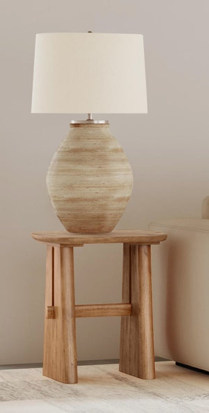 Basset Mirror Fraser Table Lamp – Modern Boho Design With Textured Cream Base & Soft Linen Drum Shade For Cozy Vibes Cream Cement L4634t