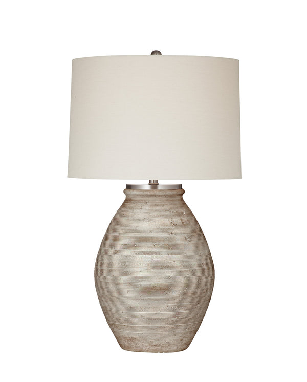 Basset Mirror Fraser Table Lamp – Modern Boho Design With Textured Cream Base & Soft Linen Drum Shade For Cozy Vibes Cream Cement L4634t